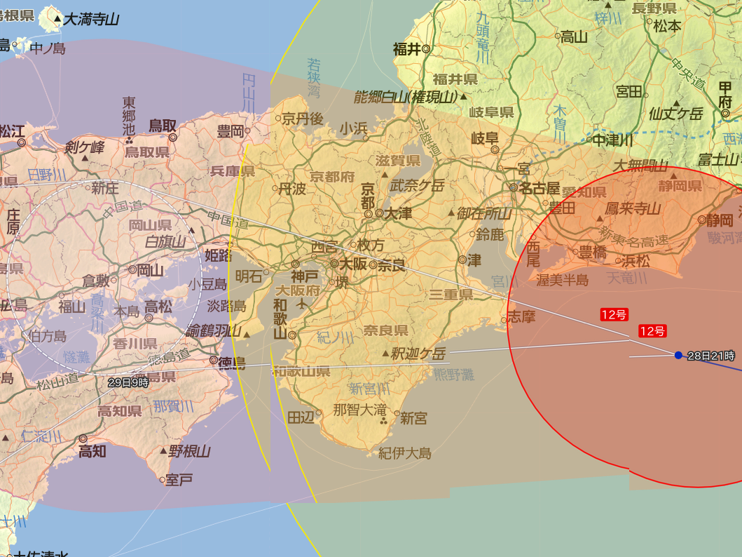 2018年7月28日（土）台風12号の進路予想（Yahoo！より）, typhoon path by Yahoo