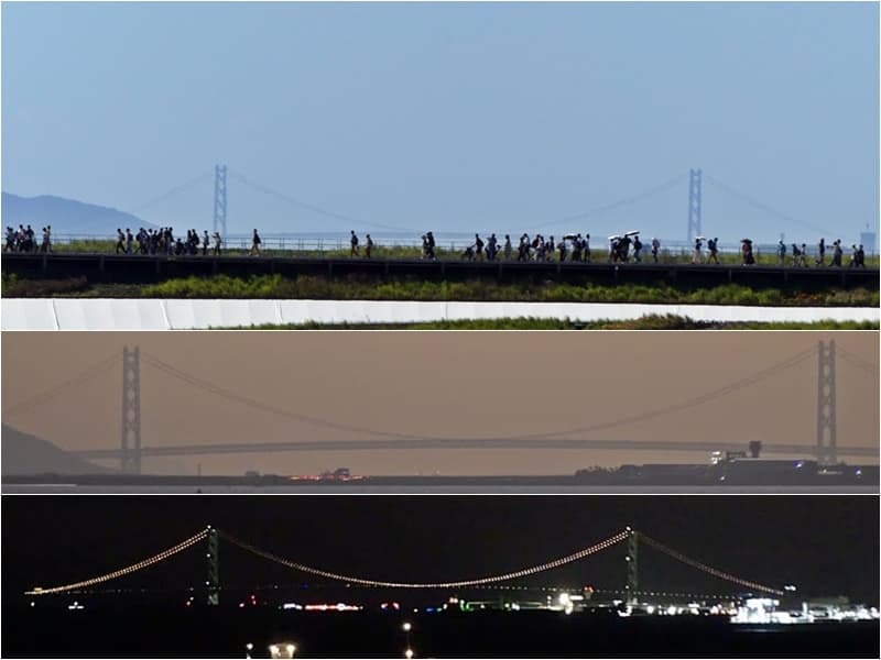 大屋根リングと明石海峡大橋, The largest wooden architectural structure, Akashi-Kaikyo Suspension Bridge